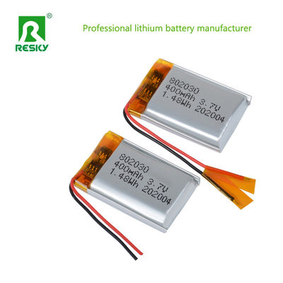 Σύνθετο 3.7v 400mAh επαναφορτιζόμενο μπαταρία πολυμερούς λιθίου Δύναμη Λιθίου Ιόντων Κελίδα 802030 με σύνδεσμο Jst