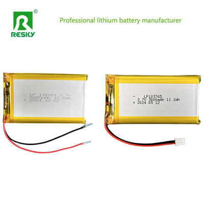 Ηλιακή μπαταρία πολυμερούς λιθίου 103765 3.7V 7.4V 3000mAh 11.1wh Με σύνδεσμο Jst